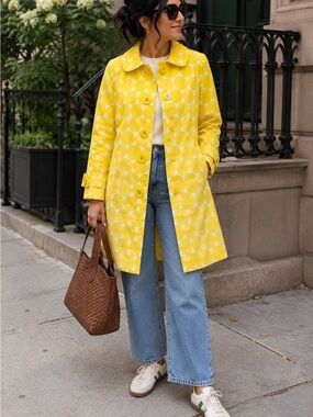 Boden Yellow Polka Dot Hooded Raincoat Trench Coat US 8 UK 12